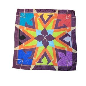 Xerjoff 100% Silk Colourful Geometric Print Square Neck Scarf 17" x 17" Italy